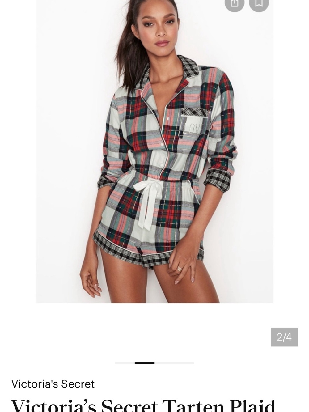 Victoria's Secret Red, Green & Cream Plaid Short Romper